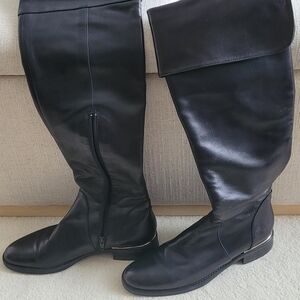 Black Knee-High Leather Boots Size 8